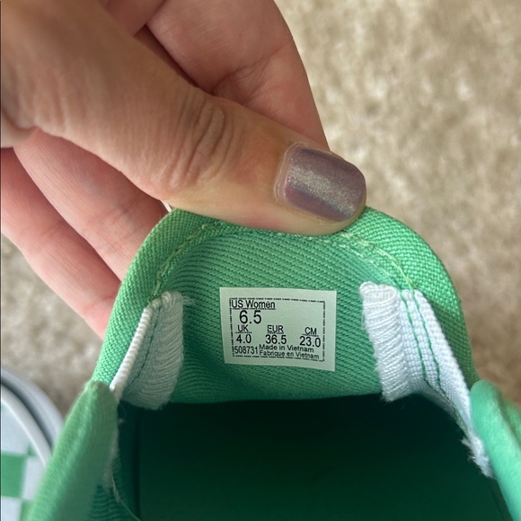 Vans Womens Green and White Checkered Slip-On Sneakers - Picture 6 of 11
